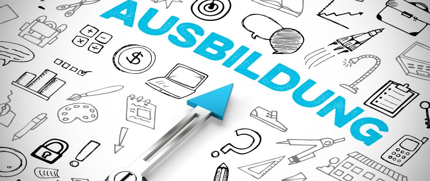 Kleine Pictogramme mit dem Wort Ausbildung in der Mitte.