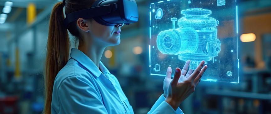 Frau nutzt KI mit VR-Brille