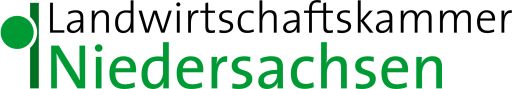 Logo der Landwirtschaftskammer Niedersachsen: grüner Kreis links, schwarzer und grüner Schriftzug rechts.