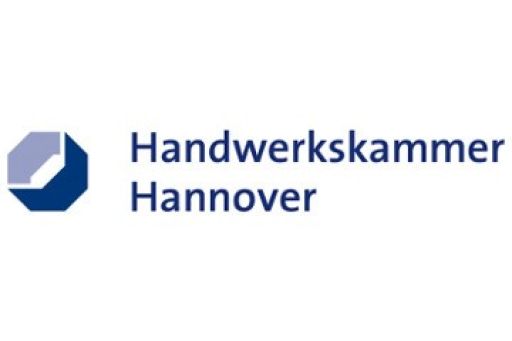 Logo der Handwerkskammer Hannover: blaues Achteck-Symbol links, blauer Schriftzug rechts auf weißem Hintergrund.