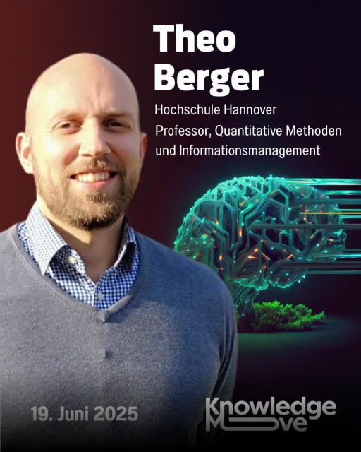 Porträtfoto von Theo Berger, Professor an der Hochschule Hannover, neben einem digitalen Gehirn. Event: 19. Juni 2025.