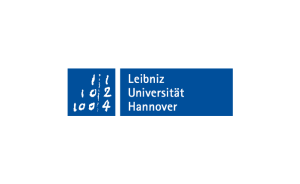 Logo der Leibniz Universität Hannover: blaues Rechteck mit binären Zahlen links und Schriftzug rechts.