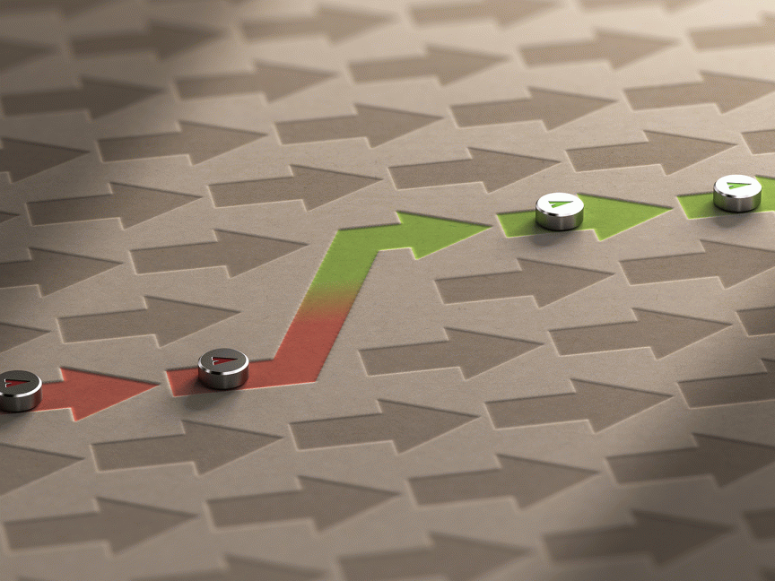 Pfeile von rot nach grün, die von links nach rechts reichen.