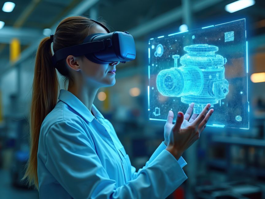 Frau nutzt KI mit VR-Brille