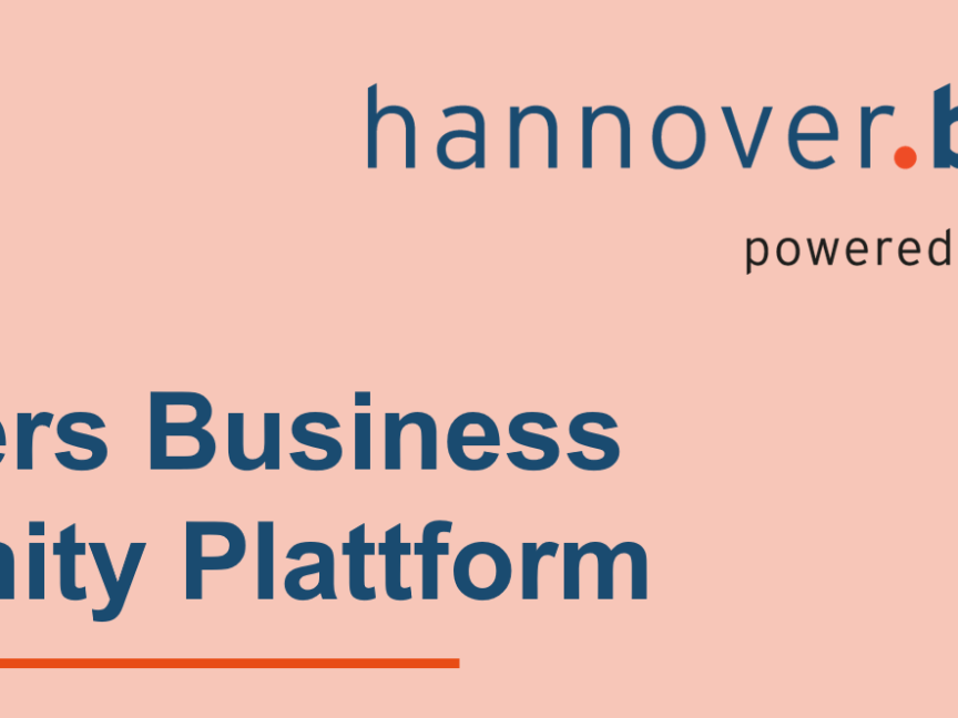 Logo von hannover.business: "Hannovers Business Community Plattform – Demonstrator, powered by hannoverimpuls"