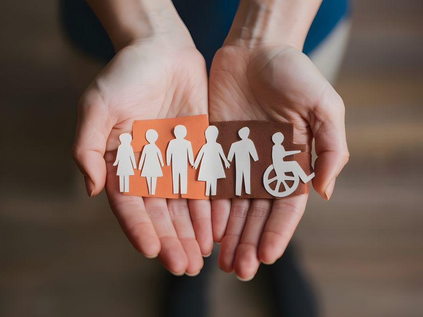 Ausgeschnittene Papierfiguren in einer offenen Hand