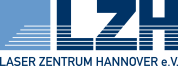 Logo des Laser Zentrum Hannover e.V. mit blauem Schriftzug „LZH" und horizontalen Linien auf weißem Hintergrund.