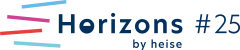 Logo "Horizons #25 by heise" mit bunten diagonalen Linien in Pink, Rot und Blau links daneben.
