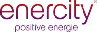 Logo von enercity mit dem Schriftzug „positive energie" in Pink und Dunkelrot auf weißem Hintergrund.