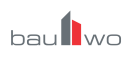 Logo „bauwo" mit zwei stilisierten Gebäuden in Grau und Rot zwischen den Wortteilen „bau" und „wo".