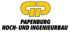 Logo mit gelbem Kettenglied-Symbol und schwarzem Schriftzug „Papenburg Hoch- und Ingenieurbau"