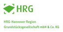 Grünes Logo mit Rautenform und Eckenmarkierungen, Text "HRG Hannover Region Grundstücksgesellschaft mbH & Co. KG"
