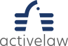 Logo von activelaw: stilisierter blauer Vogel aus horizontalen Balken, darunter der Schriftzug „activelaw" in Grau.
