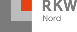 Logo mit grauen und orangefarbenen Rechtecken links, daneben grauer Schriftzug „RKW Nord".
