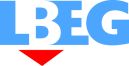 Logo mit den Buchstaben „LBEG" in Weiß auf blauem Hintergrund, darunter ein roter Pfeil nach unten.