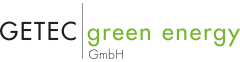 Logo "GETEC green energy GmbH" mit schwarzem "GETEC", vertikalem Trennstrich und grünem Schriftzug "green energy".