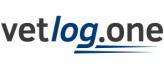 Logo „vetlog.one" in grau-blauer Schrift mit zwei blauen Linien als grafisches Element rechts unten