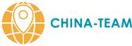 Logo mit gelbem Globus und Standort-Pin, daneben blauer Schriftzug „CHINA-TEAM"