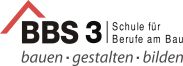 Logo BBS 3, Schule für Berufe am Bau. Rotes Dachsymbol, schwarzer Text, Slogan: bauen · gestalten · bilden.