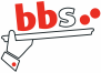 Logo mit rotem Schriftzug „bbs", zwei roten Punkten und einer Hand, die ein Tablett balanciert.