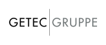 Logo "GETEC GRUPPE": "GETEC" in Schwarz, "GRUPPE" in Grau, getrennt durch einen vertikalen schwarzen Strich.