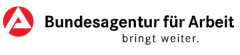 Logo der Bundesagentur für Arbeit: rotes Dreieck-Symbol links, schwarzer Schriftzug, Slogan „bringt weiter."