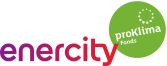 Logo „enercity" in Lila-Rot mit grünem Kreis, darin Text „proKlima Fonds" und weiße Punktreihe.