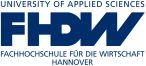 Logo der FHDW Hannover: blaue Buchstaben "FHDW", darunter "Fachhochschule für die Wirtschaft Hannover"