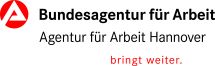 Logo der Bundesagentur für Arbeit, Agentur für Arbeit Hannover, mit rotem A-Symbol und Slogan „bringt weiter."