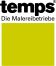 Logo "temps® Die Malereibetriebe" mit schwarzem Schriftzug und gelbgrünem Quadrat darunter.