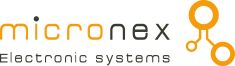 Logo „micronex Electronic systems" mit orangefarbenem Schaltkreis-Symbol aus drei verbundenen Kreisen.