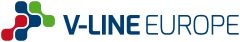 Logo von V-Line Europe: drei farbige Punkte (rot, grün, blau) verbunden, daneben blauer Schriftzug „V-LINE EUROPE".