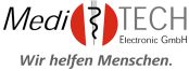 Logo der MediTech Electronic GmbH mit Äskulapstab-Symbol und Slogan „Wir helfen Menschen."