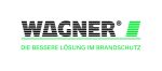 WAGNER® Logo mit grünem Schrägstreifen und dem Slogan „Die bessere Lösung im Brandschutz".