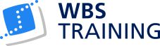 Logo WBS Training: blaues Quadrat mit weißen Punkten, grauer Schatten, dunkelblaue Schrift