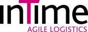 Logo „InTime Agile Logistics": schwarzer Schriftzug mit pinkem „T", darunter pinker Untertitel.