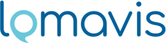 Logo "lomavis" in Blau, das "o" als hellblauer Sprechblasen-Kreis gestaltet.