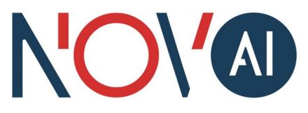 Logo mit dem Schriftzug „NOVO AI" in Dunkelblau und Rot, mit einem roten Kreis als O und einem dunkelblauen Kreis um „AI".