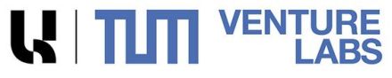 Logo von TUM Venture Labs mit schwarzem Piktogramm und blauem Schriftzug auf weißem Hintergrund.