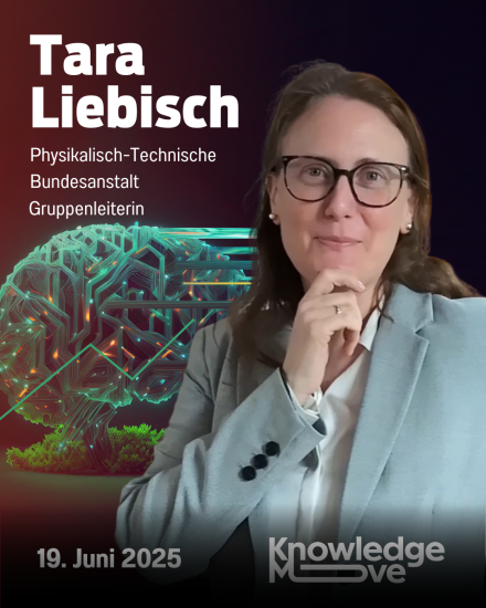 Porträtfoto von Tara Liebisch, Gruppenleiterin der PTB, für die KnowledgeMove-Veranstaltung am 19. Juni 2025.