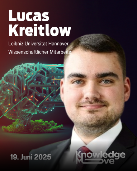 Porträtfoto von Lucas Kreitlow, Wissenschaftlicher Mitarbeiter, Leibniz Universität Hannover. Event: 19. Juni 2025, KnowledgeMove.
