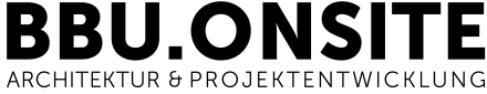Logo BBU.ONSITE, darunter der Schriftzug Architektur & Projektentwicklung in Großbuchstaben.