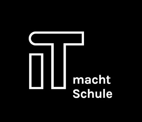 Logo "IT macht Schule": weißes "IT" als Buchstabenkombination auf schwarzem Hintergrund, daneben der Schriftzug "macht Schule".