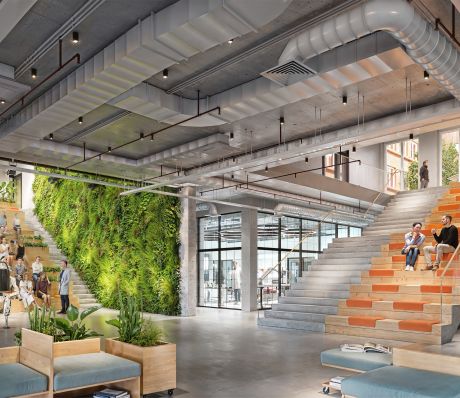 Innenraum techfactory Treppen und Menschen