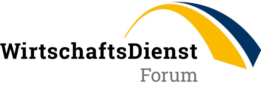 Logo "WirtschaftsDienst Forum" mit blauem und gelbem Bogen-Element rechts oben.
