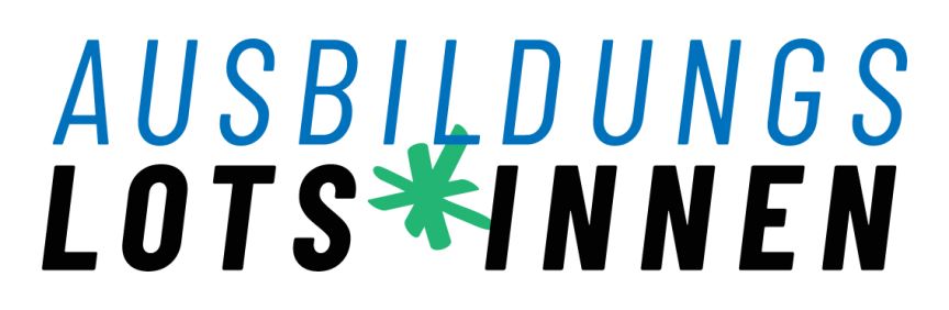 Logo „Ausbildungslots*innen": „Ausbildungs" in Blau, „Lots*innen" in Schwarz, Sternchen grün.