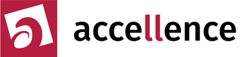 Logo mit rotem Quadrat, weißem "a"-Symbol und schwarzem Schriftzug "accellence", wobei die zwei "l" rot hervorgehoben sind.