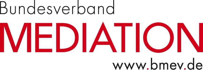 Logo: „Bundesverband MEDIATION" in Schwarz und Rot, darunter die Website www.bmev.de