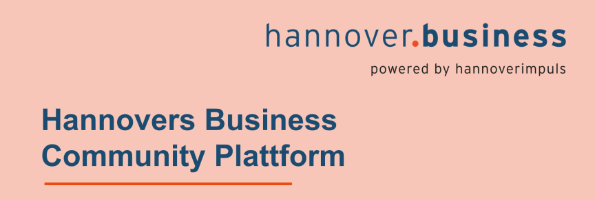 Logo von hannover.business: "Hannovers Business Community Plattform – Demonstrator, powered by hannoverimpuls"