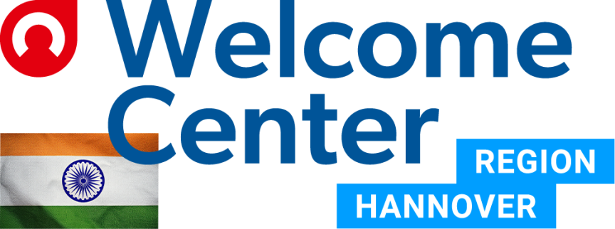 Logo Welcome Center mit indischer Flagge
